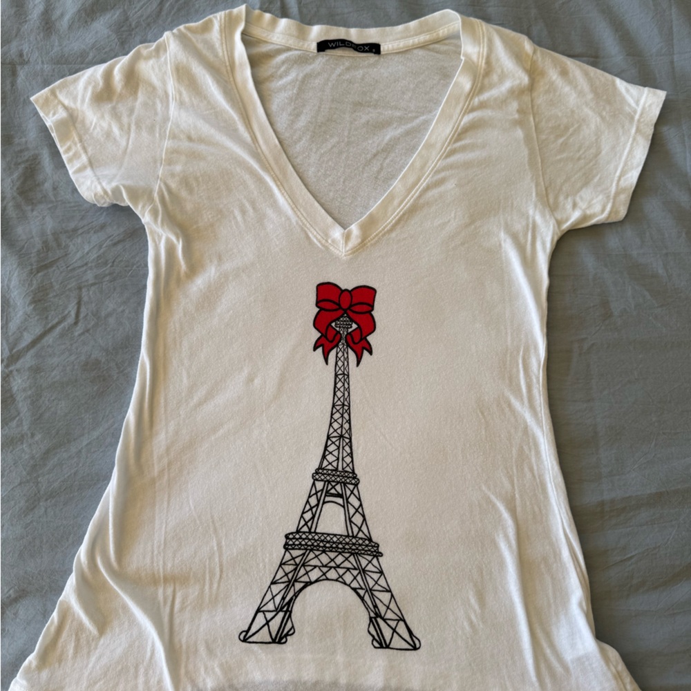 Wildfox Effiel Tower with Bow Short Sleeve Tee Size S